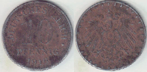 1916 D Germany 10 Pfennig A005065